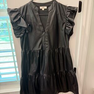 🖤 Entro Black Faux Leather Tiered Mini Dress – Size Small
